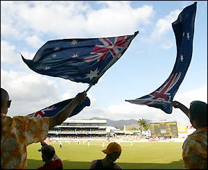 Australian fans fly the national flag at Port-of-Spain