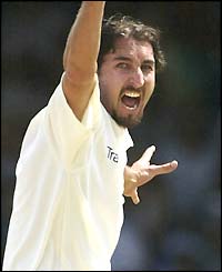 Jason Gillespie appeals for the wicket of Devon Smith