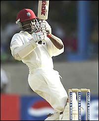 Brian Lara hooks the ball