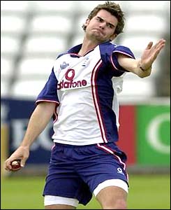 James Anderson bowls in training