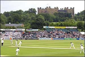 Lumley Castle overlooks play in the first Test match at Durham's Riverside ground