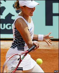 Russian Nadia Petrova hits a forehand