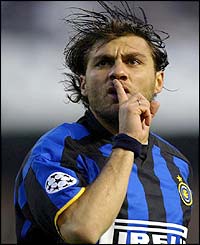 Inter Milan's Christian Vieri celebrates his goal against Valencia 