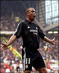 Real Madrid's Ronaldo celebrates after scoring against Manchester United
