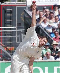 Steve Harmison bowls at the Riverside