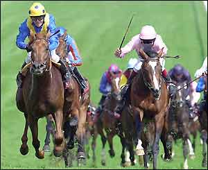 Kieren Fallon rides Kris Kin to victory in the Derby