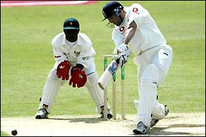 Richard Johnson cracks his first ball for four in a quickfire innings of 24 off 14 balls