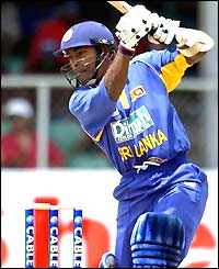 Romesh Kaluwitharana of Sri Lanka drives a ball onto the off side