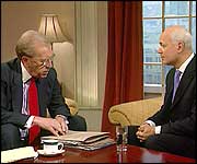 Iain Duncan Smith talking to David Frost