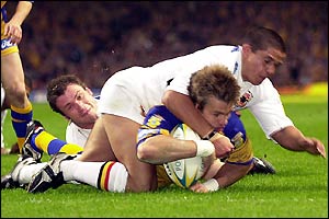 Leeds' Gary Connolly goes over the line to score his side's first try