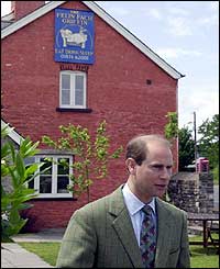 Earl of Wessex leaves the Felin Fach Griffin at Felin Fach near Brecon, after eating lunch at the pub