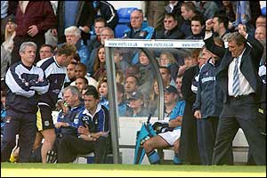 Contrasting emotions for Manchester City boss Kevin Keegan and West Ham interim boss Trevor Brooking