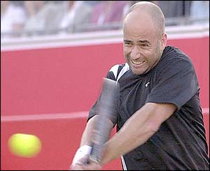 Andre Agassi hits a forehand