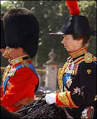 Princess Anne on horseback in Horseguards Parade