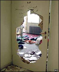 Smashed up dormitory room doors