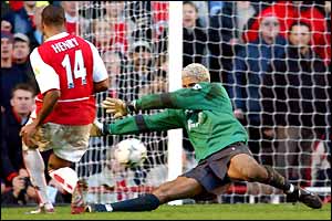 Thierry Henry scores against West Ham