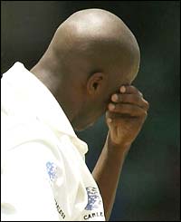 Tino Best shows his frustration after another boundry