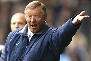 Sir Alex Feguson lambasts his players during the 3-1 defeat at Maine Road