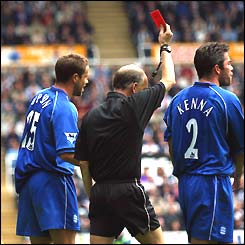 Matthew Upson sees red for a professional foul 
