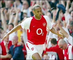 Thierry Henry celebrates his equaliser