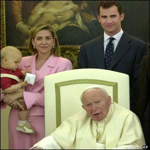 Pope John Paul II with Spanish Prince Felipe and Princess Cristina and her son Miguel 