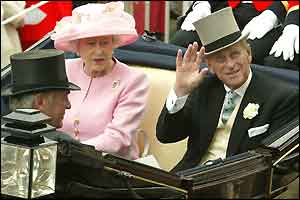Her Majesty Queen Elizabeth arrives at Ascot, accompanied by the Duke of Edinburgh