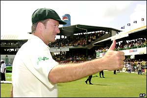 Steve Waugh gives the fans the thumbs up