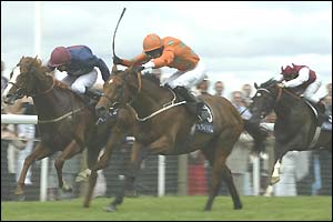 Keith Dalgleish uses the whip to ride Fantastic Love to victory