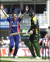 James Anderson celebrates dismissing Imran Nazir of Pakistan for zero