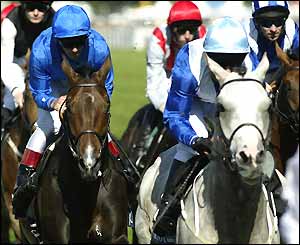Kevin Darley on Shanty Star (right) wins The Queen's Vase for trainer Mark Johnston