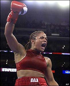 Laila Ali celebrates a win