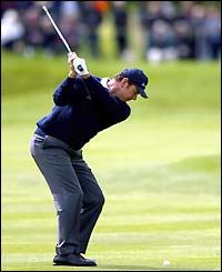 Nick Faldo on the fifth hole fairway