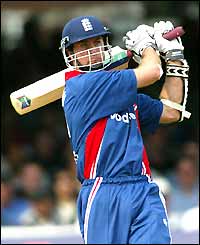 England captain Michael Vaughan makes an early appearance at the crease 