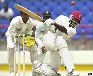West Indies batsman Wavell Hinds plays a pull shot