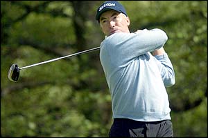 David Gilford hits his tee shot