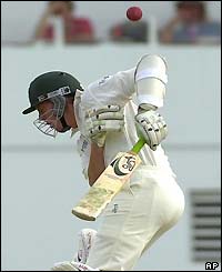 Brett Lee ducks a bouncer from Lawson