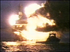 Piper Alpha oilrig ablaze