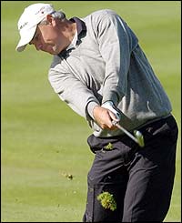 Welshman Stephen Dodd plays off the fairway at The Belfry