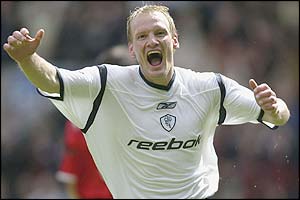 Bolton midfielder Per Frandsen celebrates opening the scoring against Boro after 10 minutes
