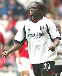 Louis Saha celebrates putting Fulham ahead against Charlton
