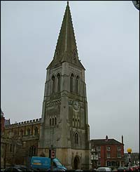 The church spire on the town's high street dominates the skyline