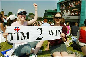 Henman Hill crowd are delighted as Tim takes a two-set lead