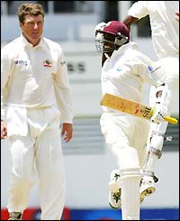 Vasbert Drakes punches the air after hitting the winning runs 