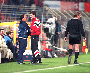 Graham Taylor looks on during England match with Holland in 1992