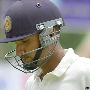 Marvan Atapattu leaves the field after he is bowled is out for 15