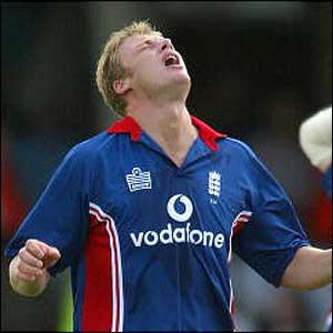 Andrew Flintoff shows his frustration as South Africa pile on the runs