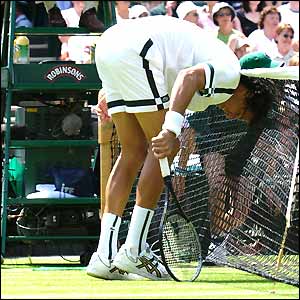 El Aynaoui runs into trouble during his match against Andre Agassi 