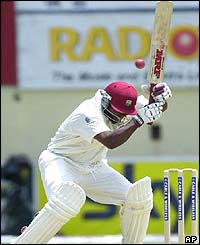 West Indies captain Brian Lara ducks a bouncer