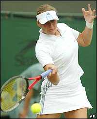Vera Zvonareva reaches for a forehand