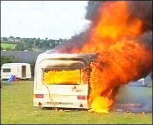 Joseph Smith's caravan in flames